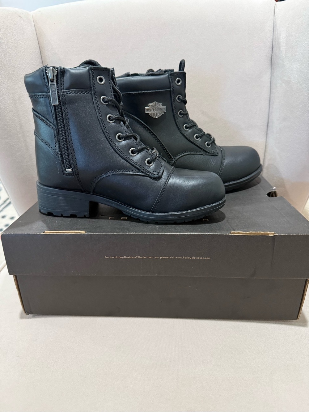 Harley-Davidson Black Lace Up Moto Boots Women’s 6.5 - Picture 1 of 7